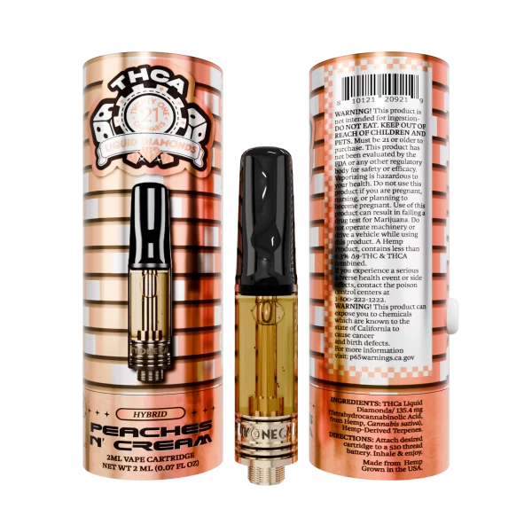 Twenty One Cannabis 2ml THCa Liquid Diamonds Peaches n cream Vape Cartridge with boxes