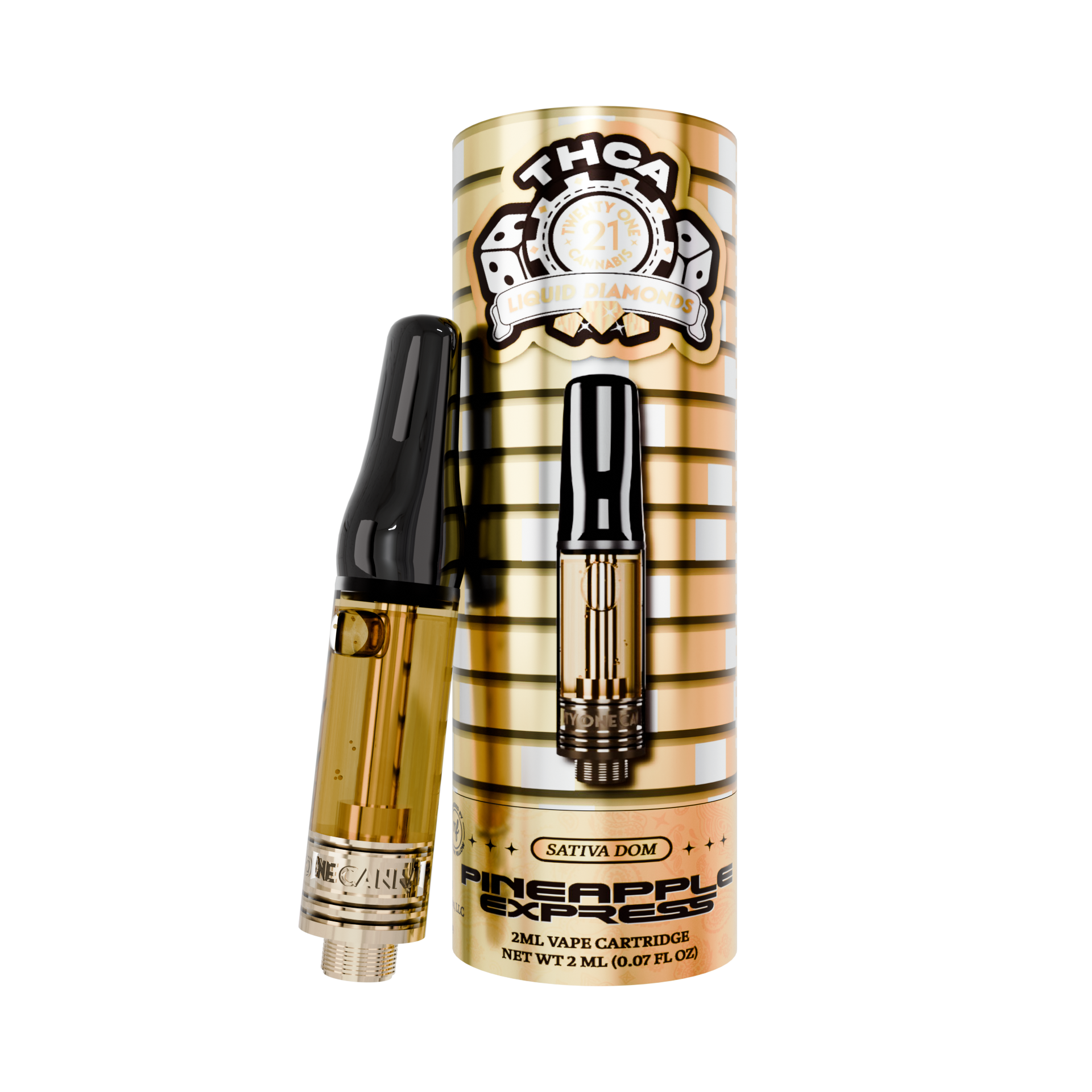 Twenty One Cannabis 2ml THCa Liquid Diamonds Pineapple Express Vape Cartridge with box