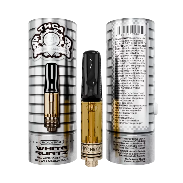 Twenty One Cannabis 2ml THCa Liquid Diamonds White Runtz Vape Cartridge with box