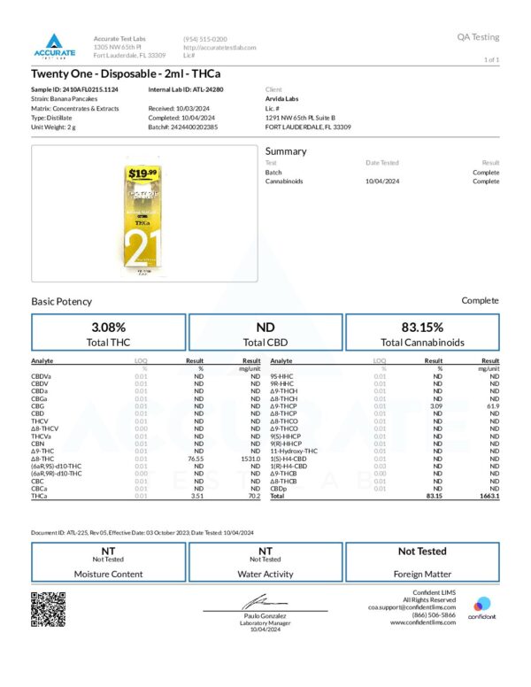 THCa 2ml Disposable Vape - Banana Pancakes (Hybrid) - Image 4