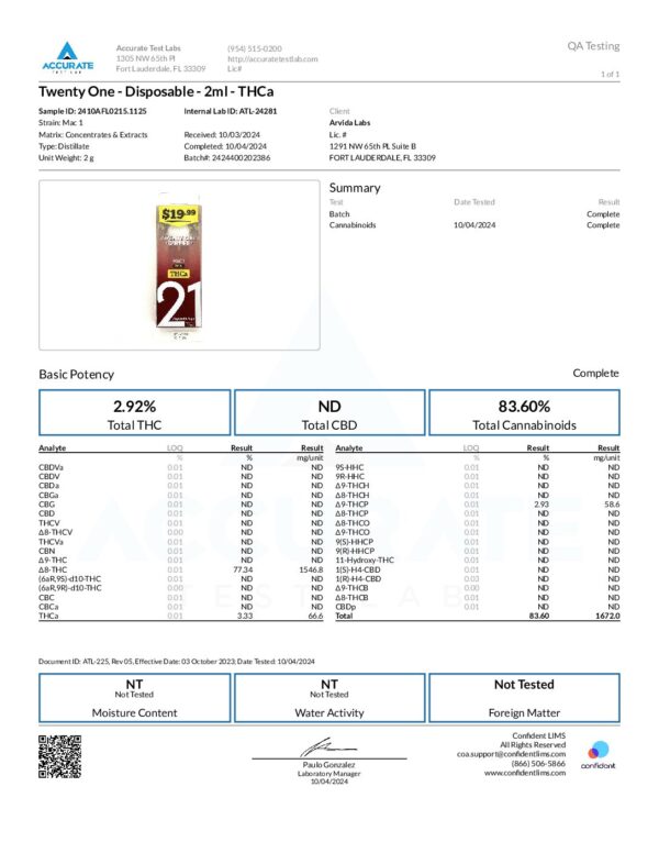 THCa 2ml Disposable Vape - Mac 1 (Hybrid) - Image 4