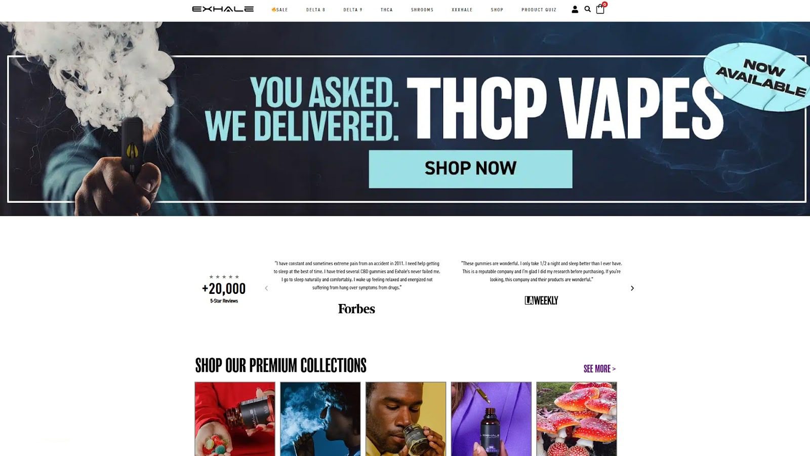 Exhale Wellness Homepage Screenshot