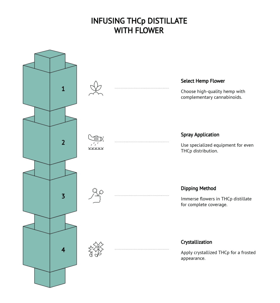 Visual summarizing the various methods of infusing THCp with flower