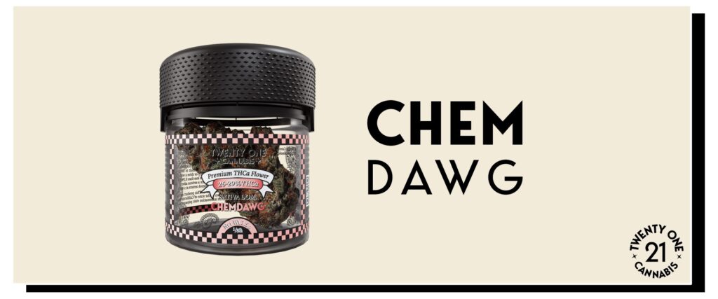 A visual with the Chemdawg flower from Twenty One Cannabis
